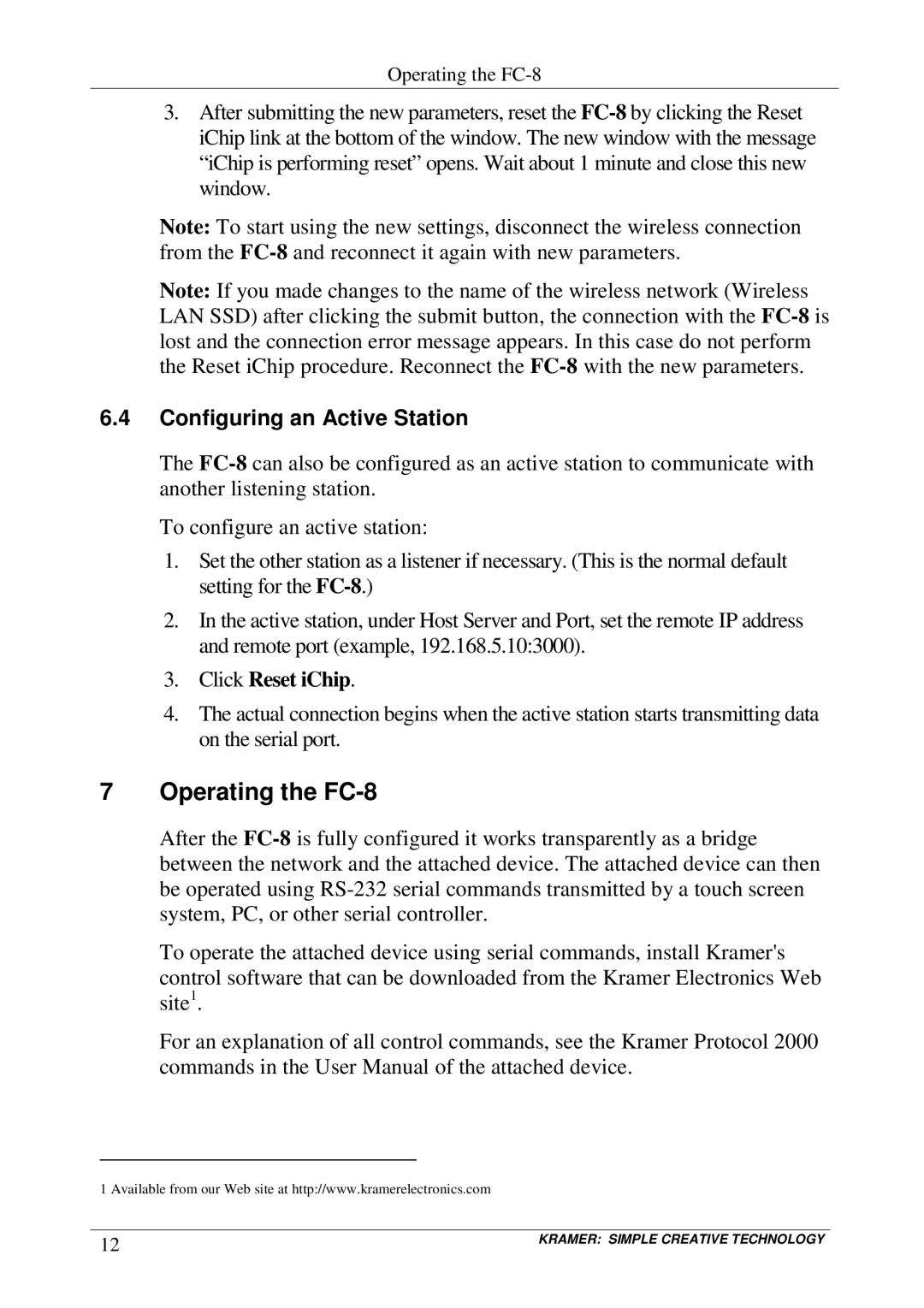 Kramer Electronics user manual Operating the FC-8, Configuring an Active Station 