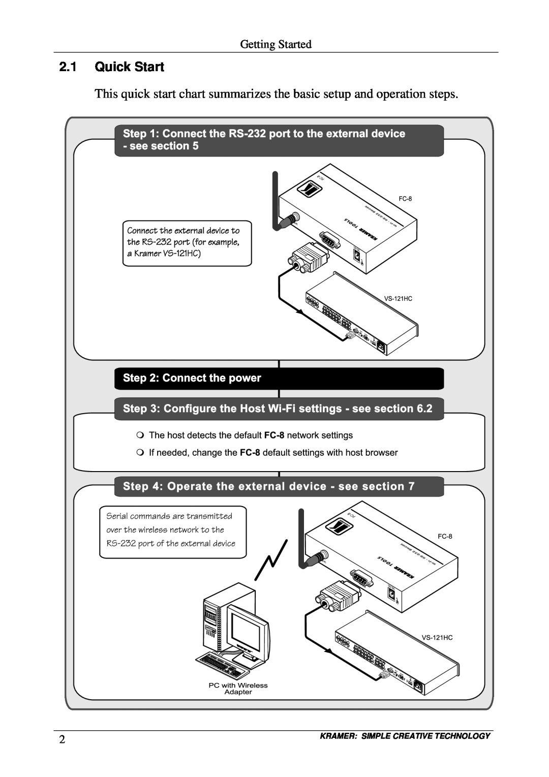 Kramer Electronics FC-8 user manual Quick Start, This quick start chart summarizes the basic setup and operation steps 