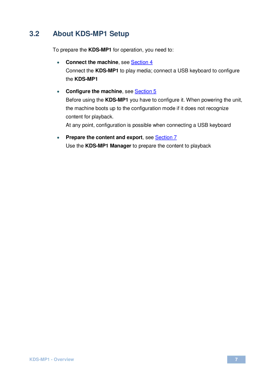 Kramer Electronics user manual About KDS-MP1 Setup, ∙ Configure the machine, see Section 