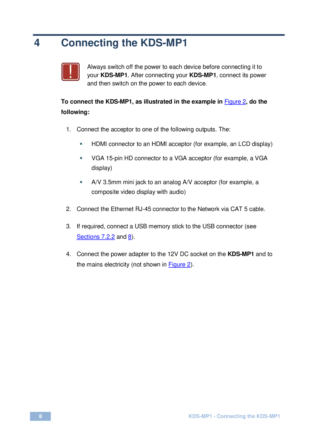 Kramer Electronics user manual Connecting the KDS-MP1 