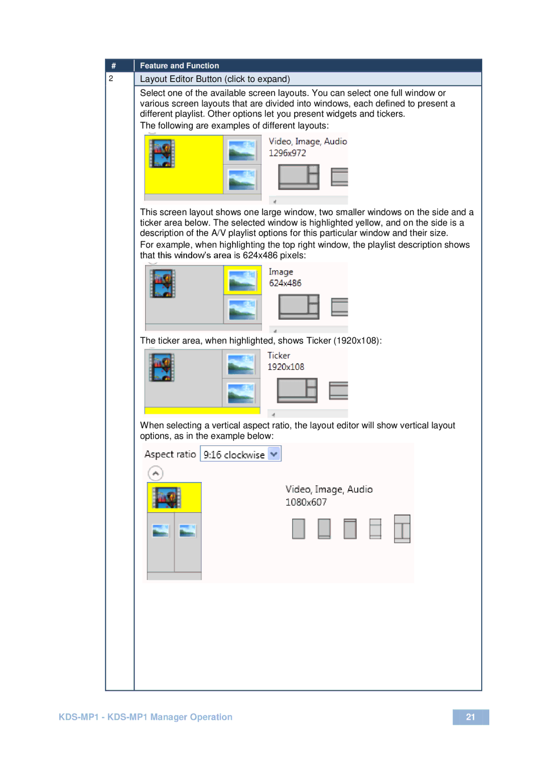 Kramer Electronics KDS-MP1 user manual Layout Editor Button click to expand 