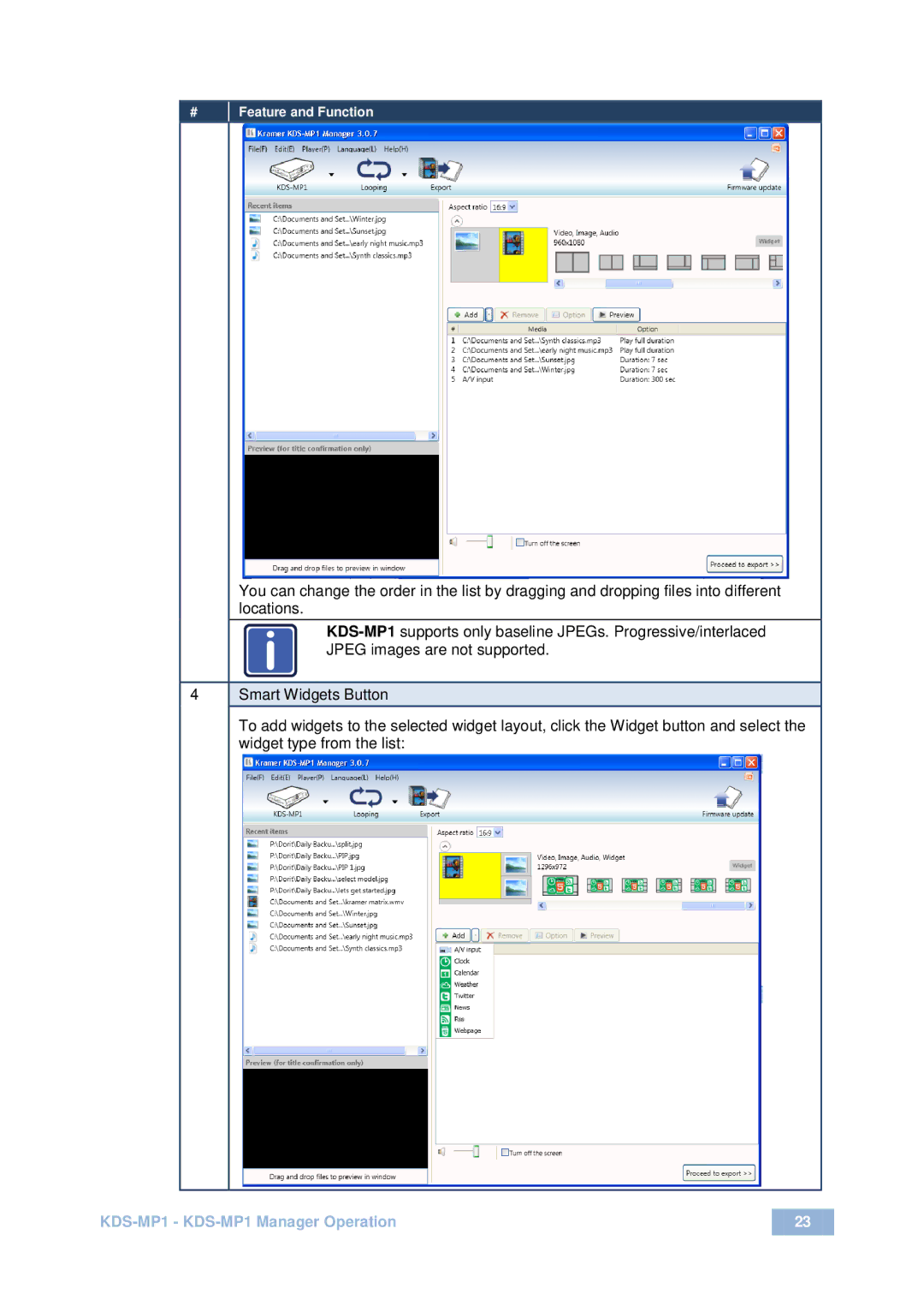 Kramer Electronics user manual KDS-MP1 KDS-MP1 Manager Operation 