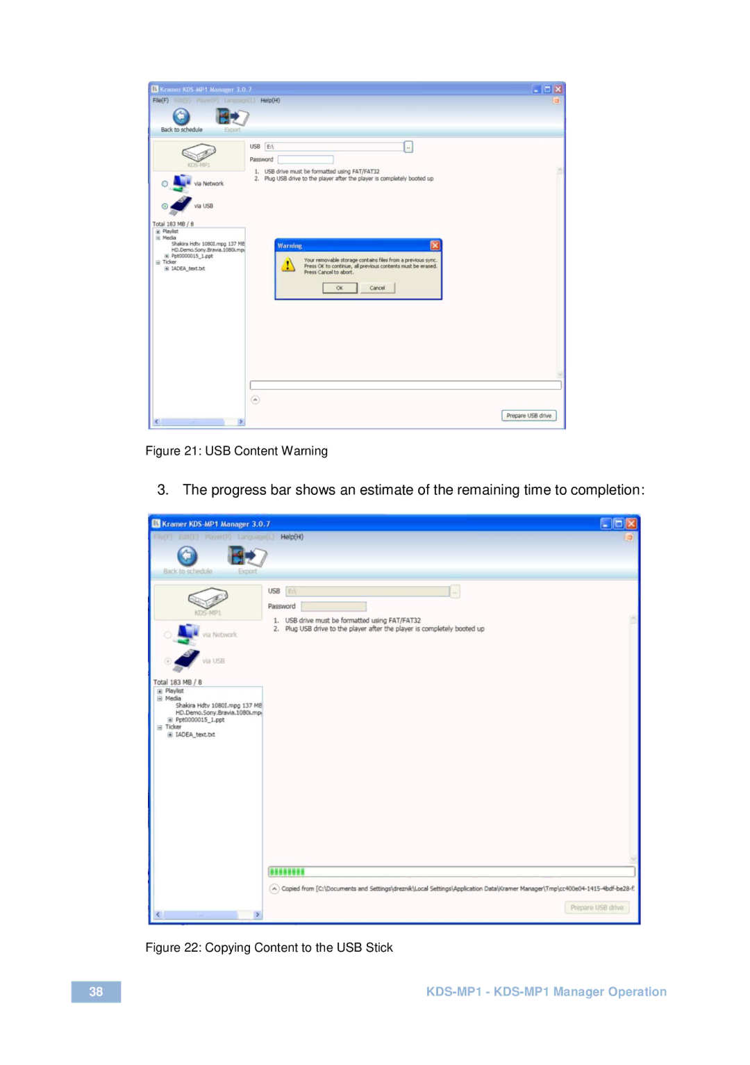 Kramer Electronics KDS-MP1 user manual USB Content Warning 