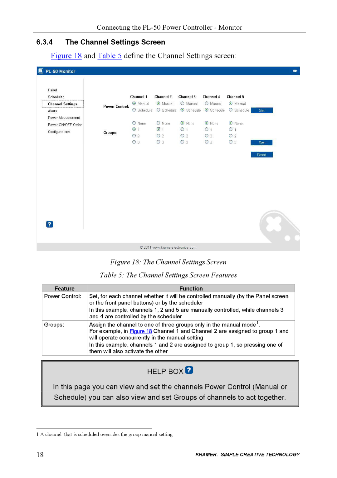 Kramer Electronics PL-150 user manual Define the Channel Settings screen, Channel Settings Screen Features 