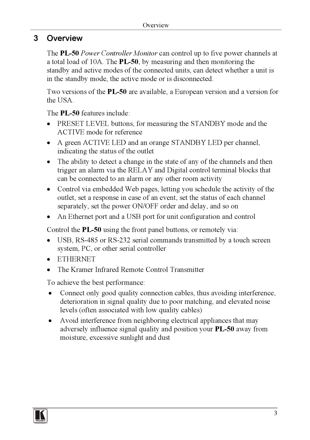 Kramer Electronics PL-150 user manual Overview, Ethernet 