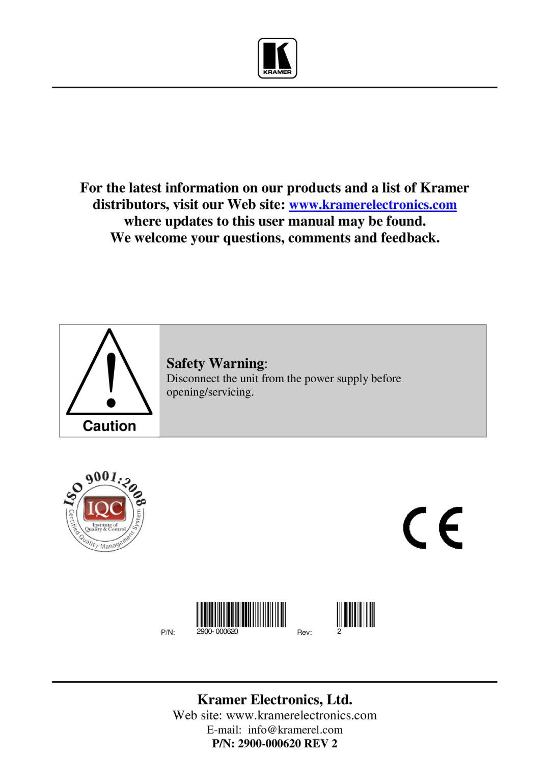 Kramer Electronics PT-101Hxl user manual 2900-000620 REV 