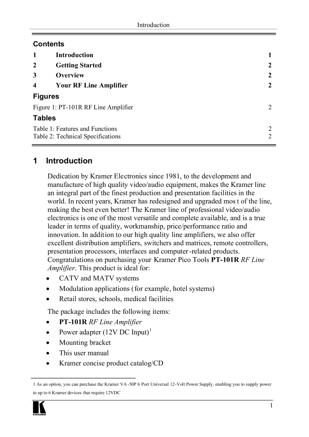 Kramer Electronics PT-101R manual Qwurgxfwlrq, 7DEOHV 