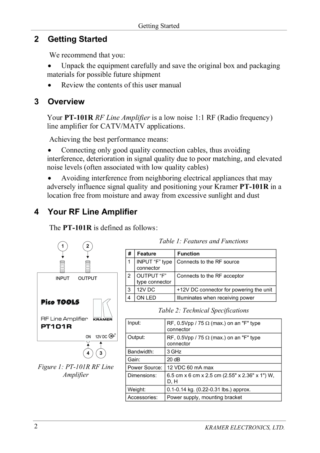 Kramer Electronics PT-101R manual HWWLQJ6WDUWHG, 2YHUYLHZ, RXU5/LQH$PSOLILHU 