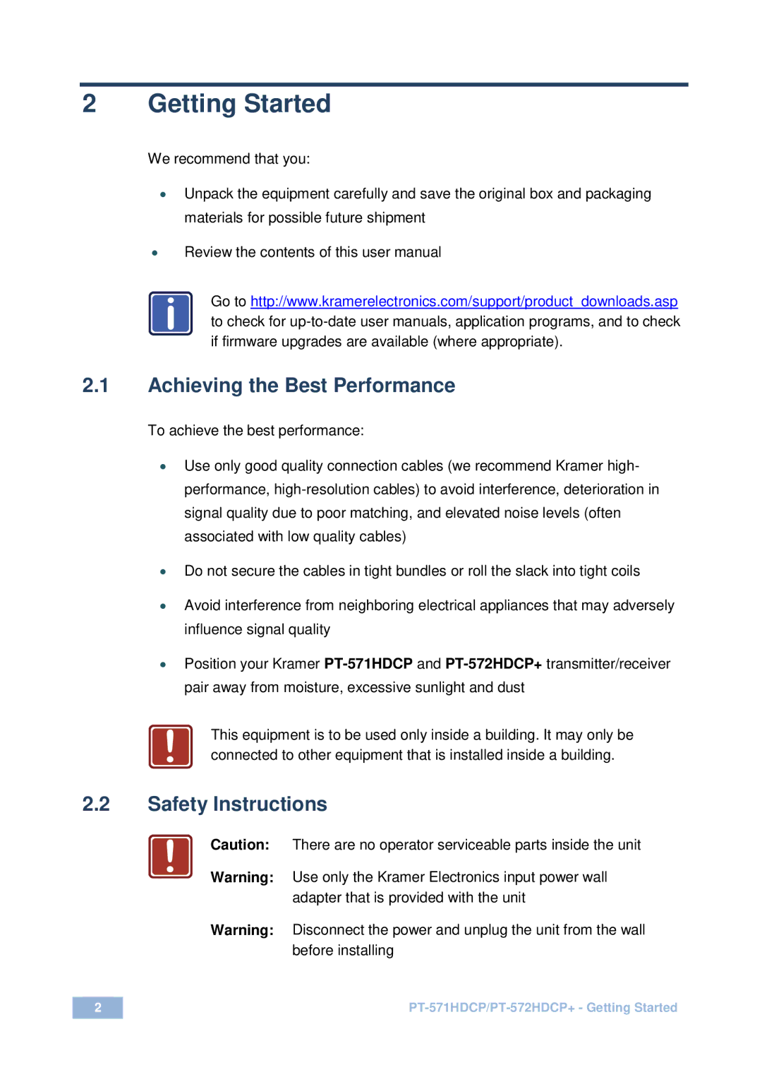 Kramer Electronics PT571HDCP user manual Getting Started, Achieving the Best Performance 