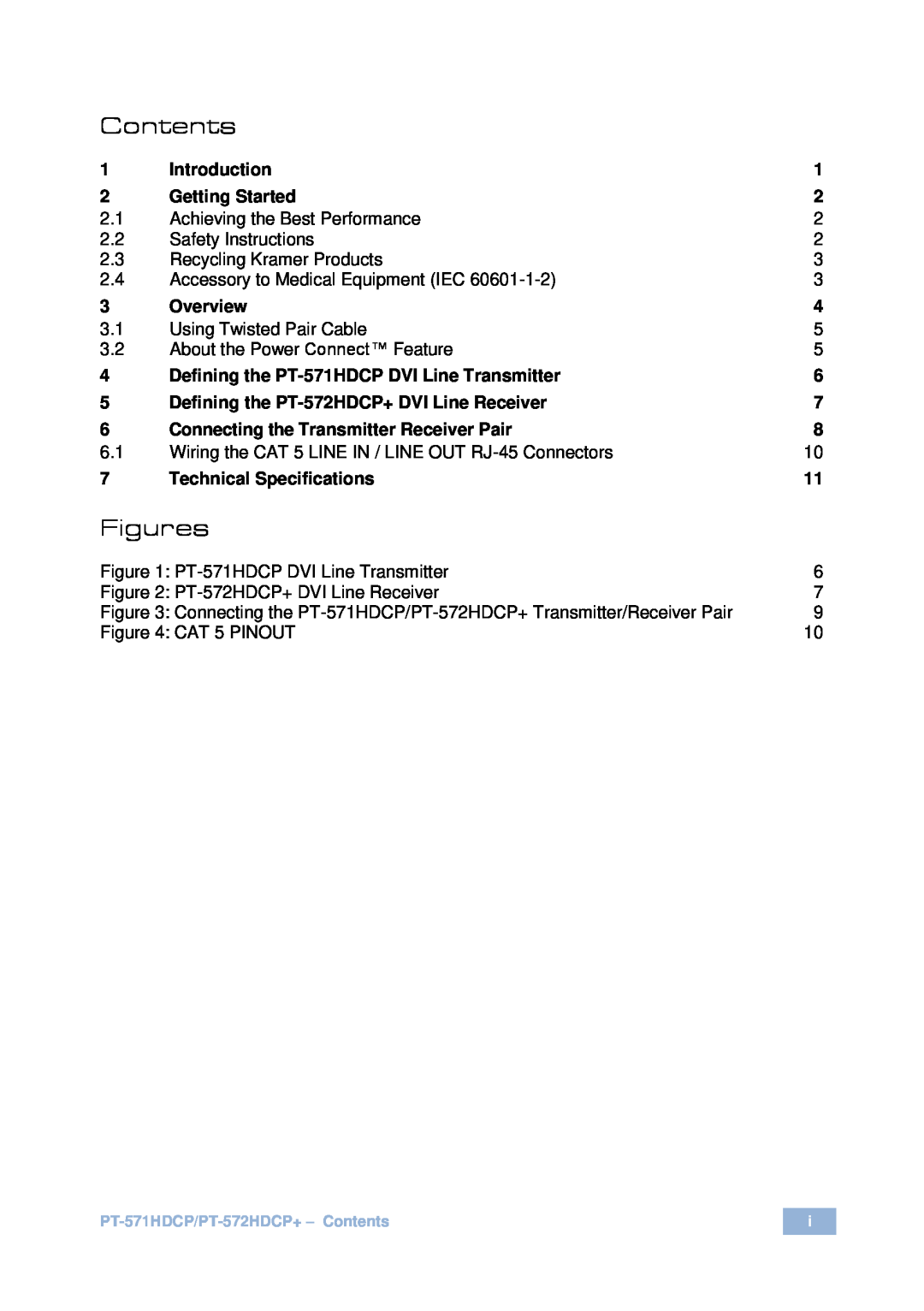 Kramer Electronics PT571HDCP user manual Contents, Figures 