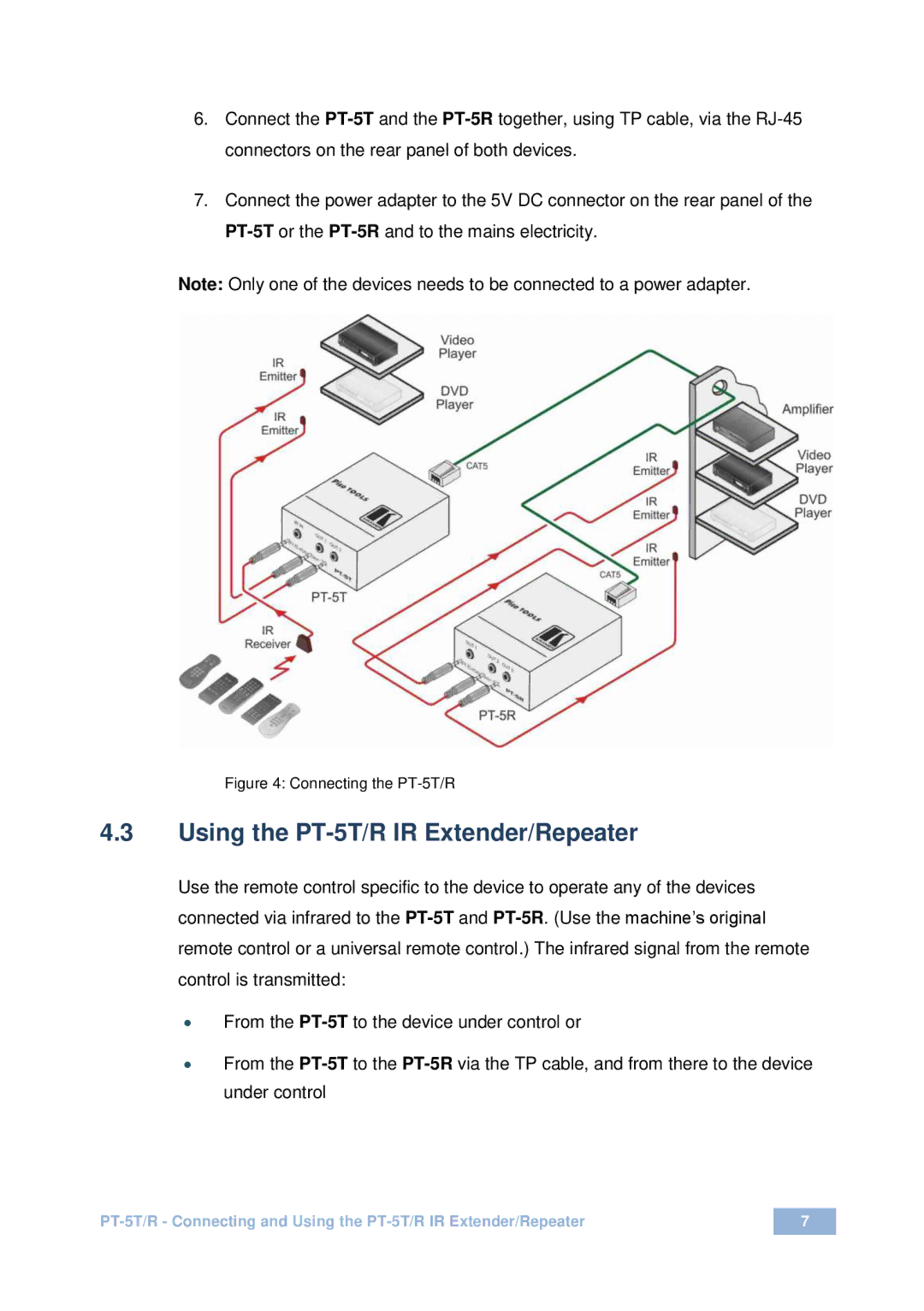 Kramer Electronics user manual Using the PT-5T/R IR Extender/Repeater, Connecting the PT-5T/R 