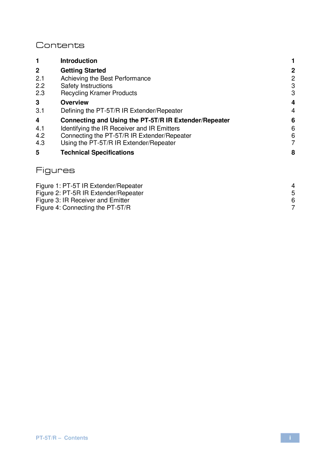 Kramer Electronics PT-5T, R user manual Figures 