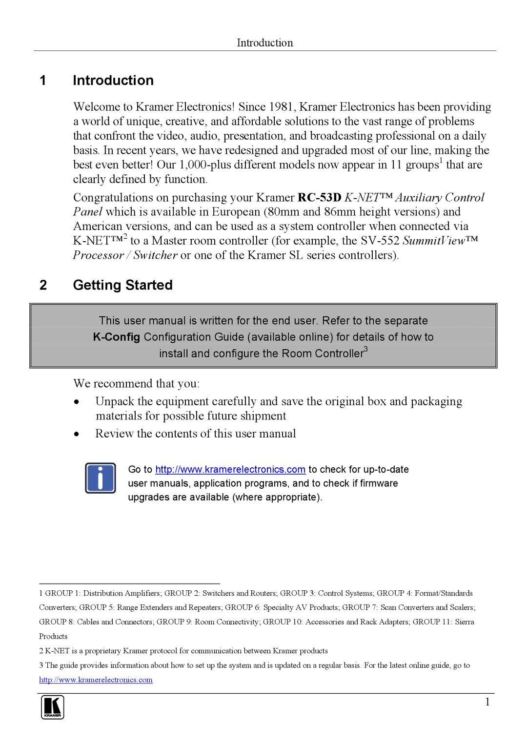 Kramer Electronics RC-53D user manual Introduction, Getting Started 