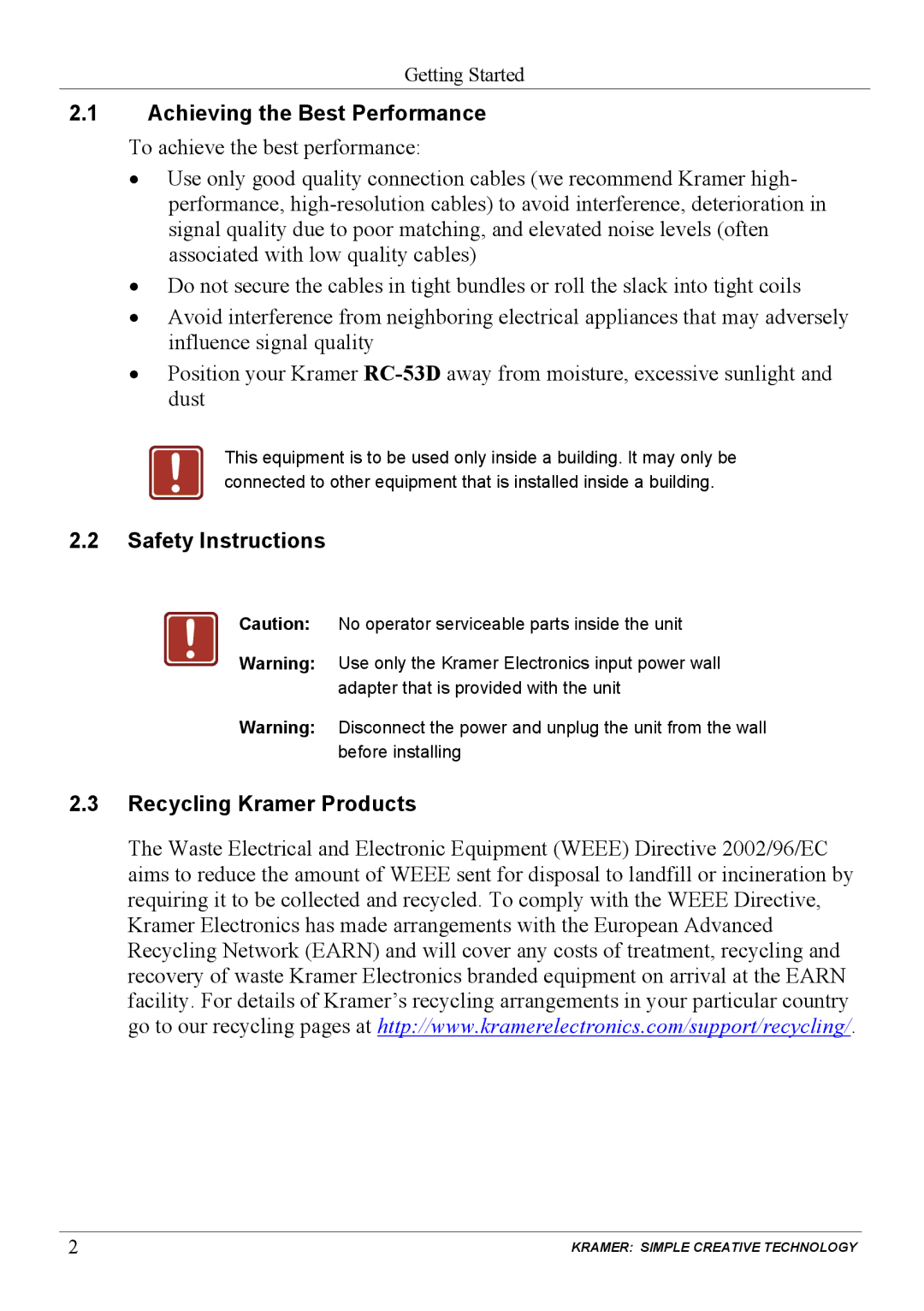 Kramer Electronics RC-53D user manual Safety Instructions 