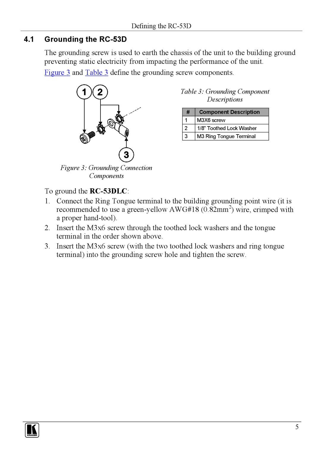 Kramer Electronics user manual Grounding the RC-53D 