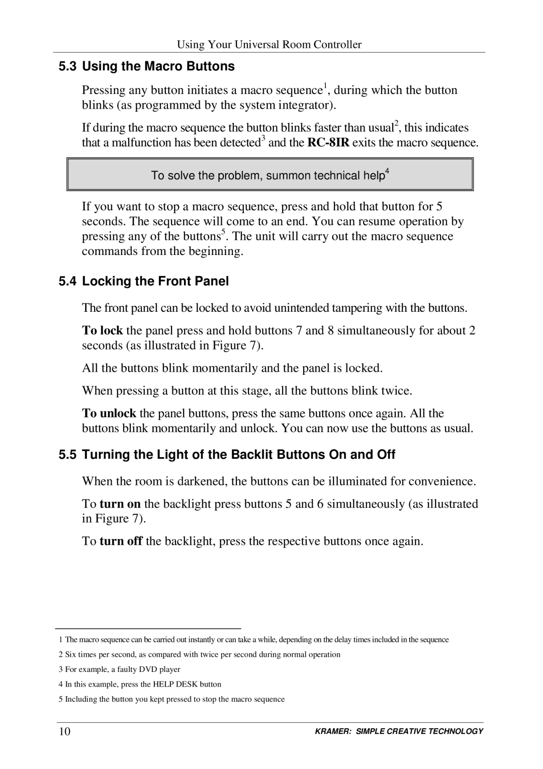 Kramer Electronics RC-6IR, RC-8IR user manual Using the Macro Buttons, Locking the Front Panel 