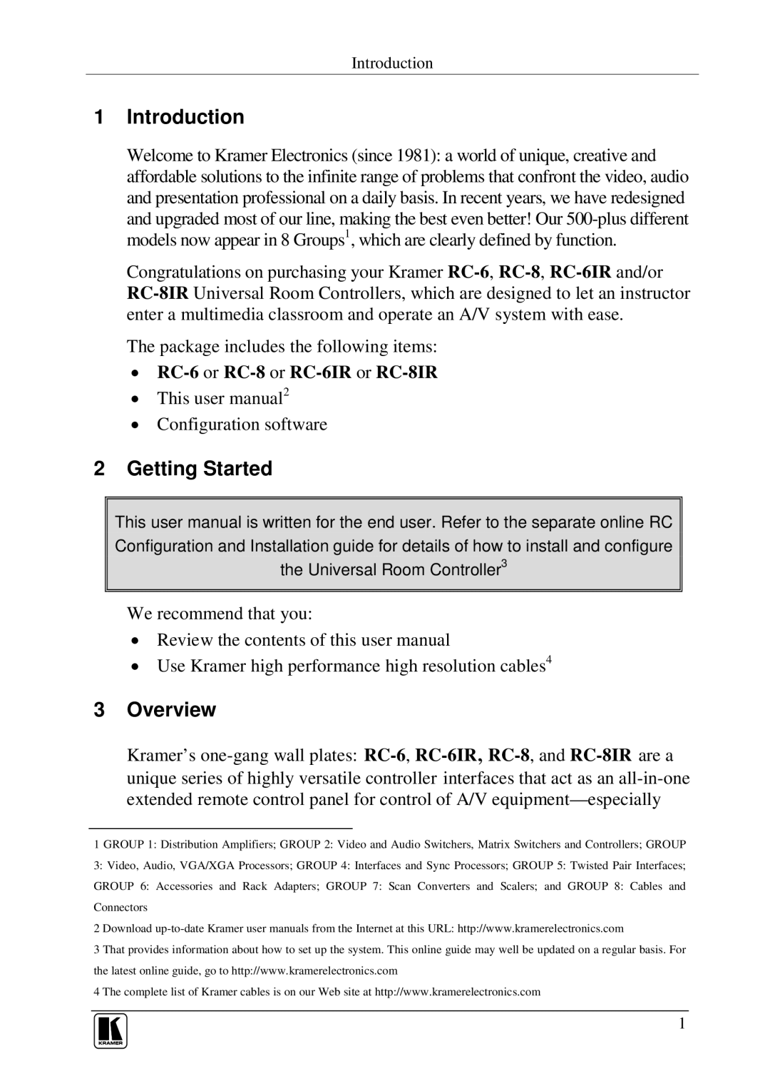 Kramer Electronics RC-8IR, RC-6IR user manual Introduction, Getting Started, Overview 