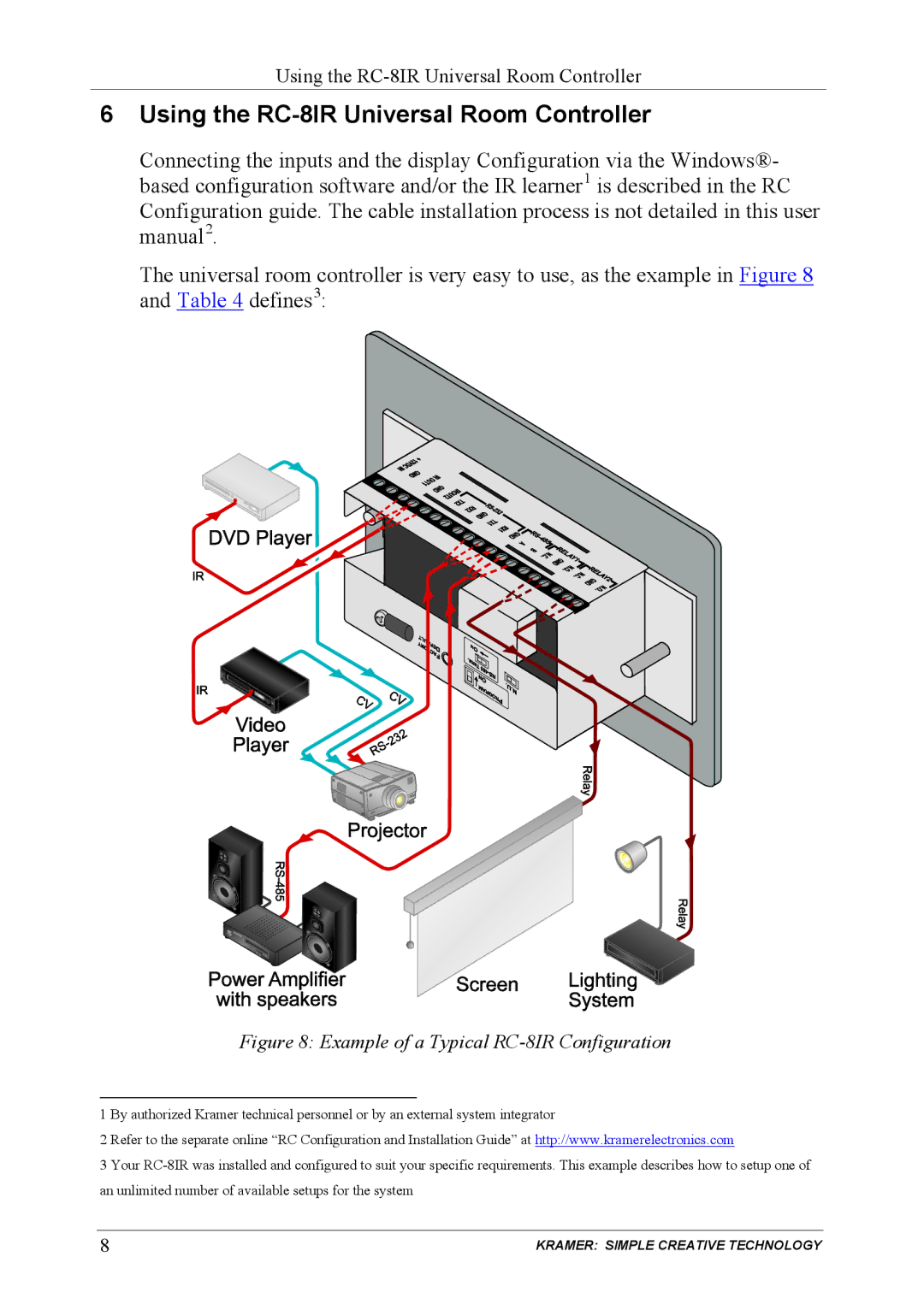 Kramer Electronics RC-81R user manual Using the RC-8IR Universal Room Controller, Example of a Typical RC-8IR Configuration 