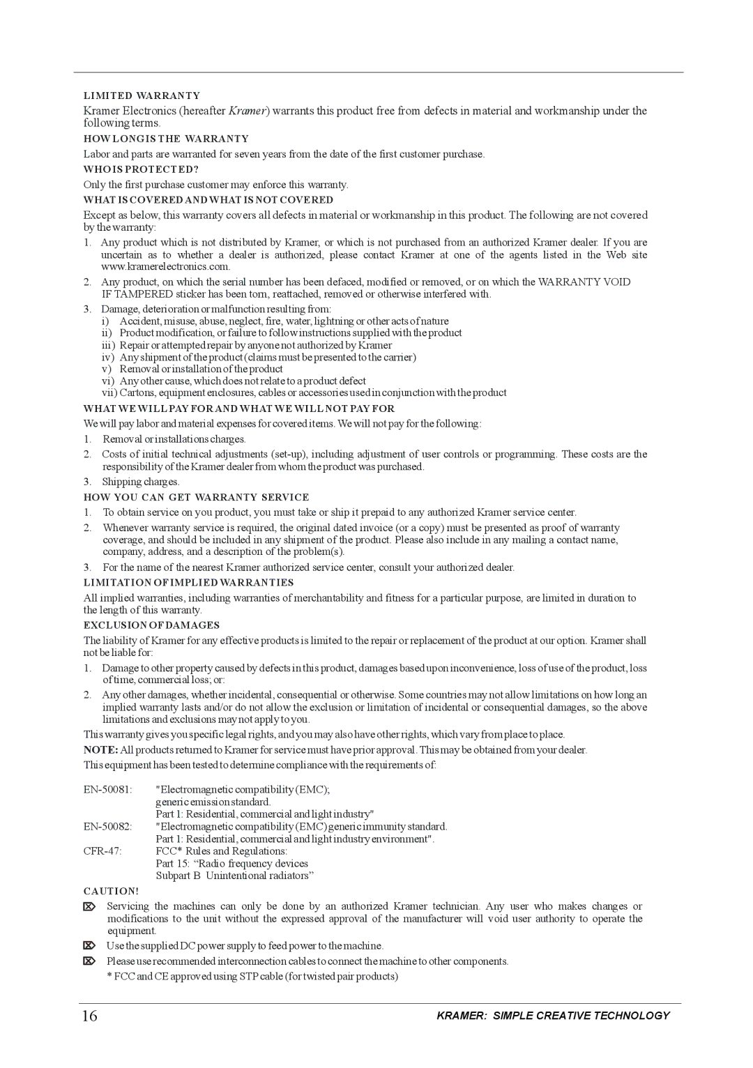 Kramer Electronics RC-81R user manual Limited Warranty 