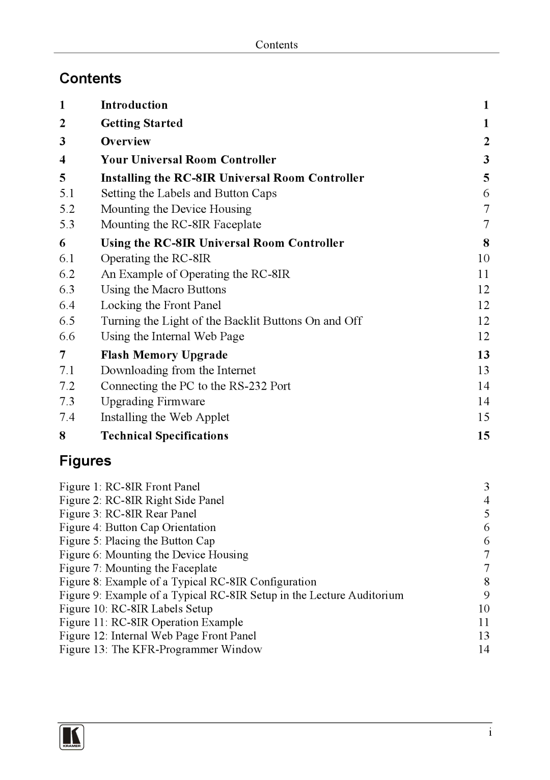 Kramer Electronics RC-81R user manual Contents, Figures 