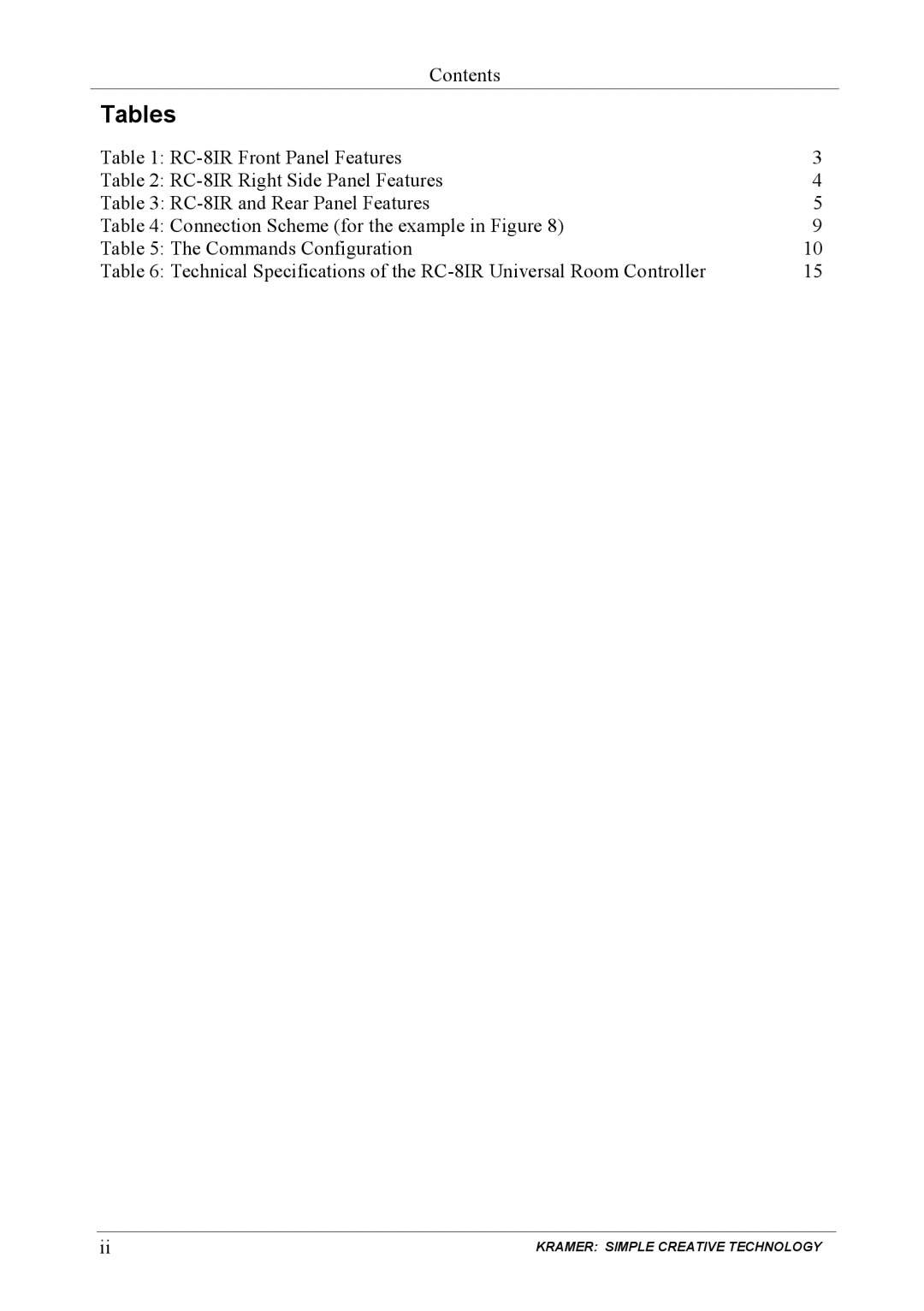 Kramer Electronics RC-81R user manual Tables 