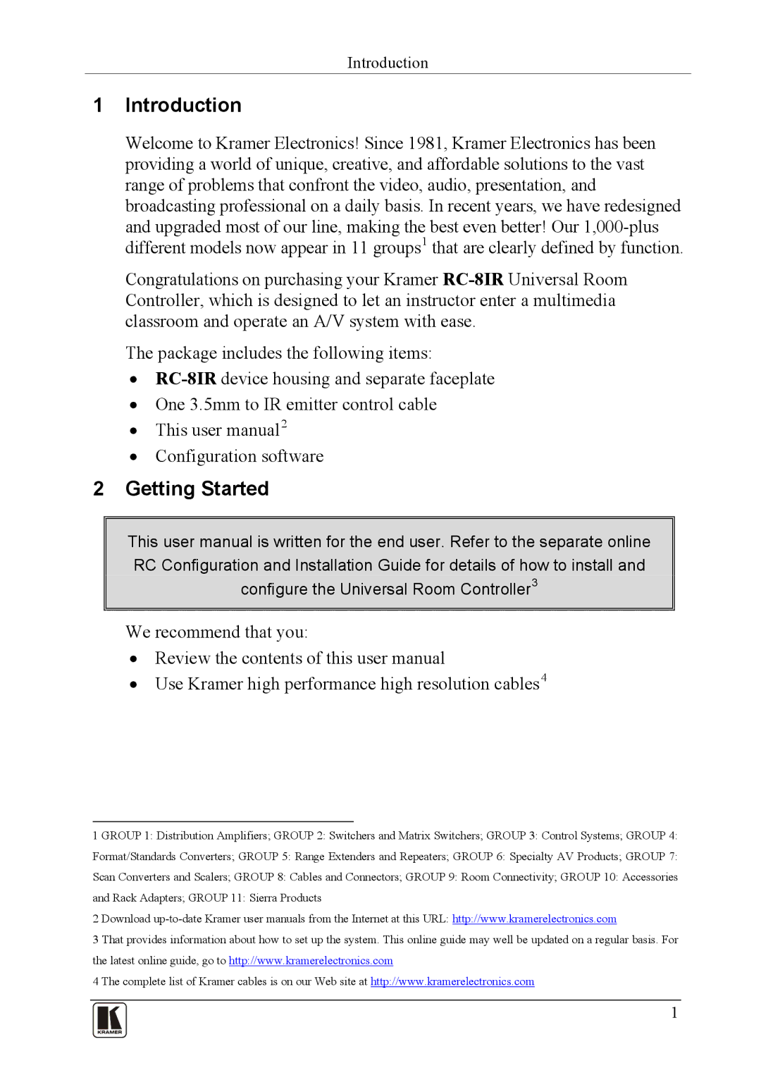 Kramer Electronics RC-81R user manual Introduction, Getting Started 