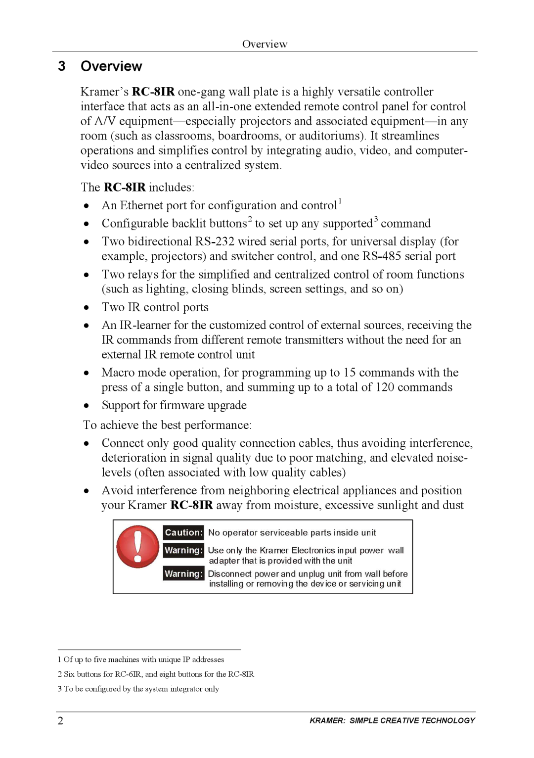 Kramer Electronics RC-81R user manual Overview, Up to five machines with unique IP addresses 