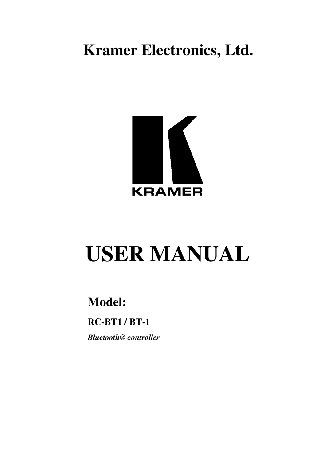 Kramer Electronics BT-1, RC-BT1 user manual Model 