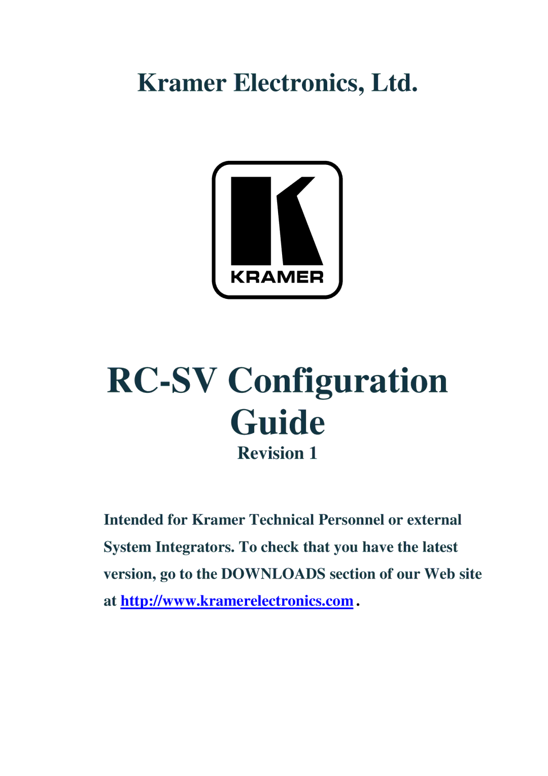 Kramer Electronics manual RC-SV Configuration Guide 