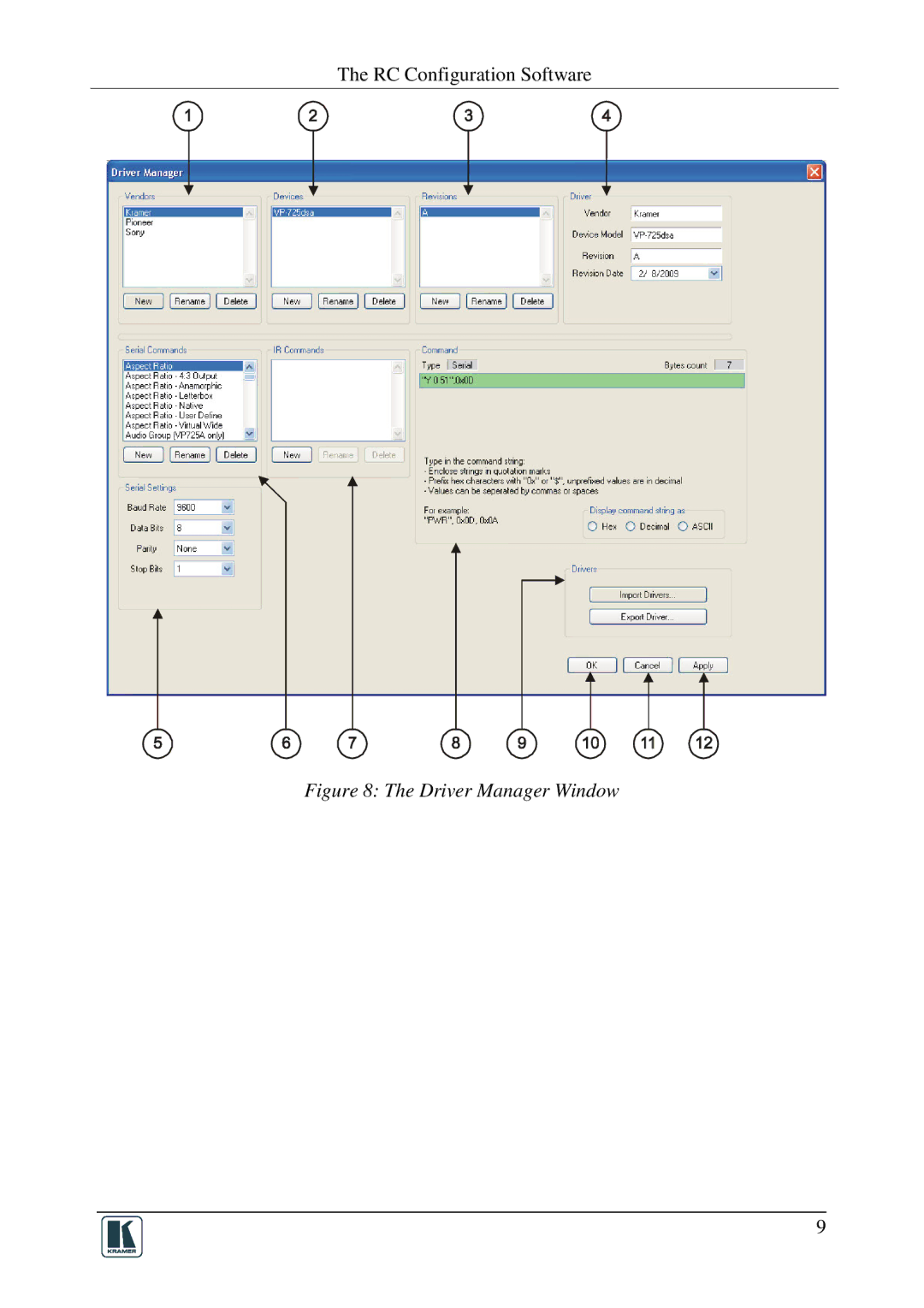 Kramer Electronics RC-SV manual Driver Manager Window 