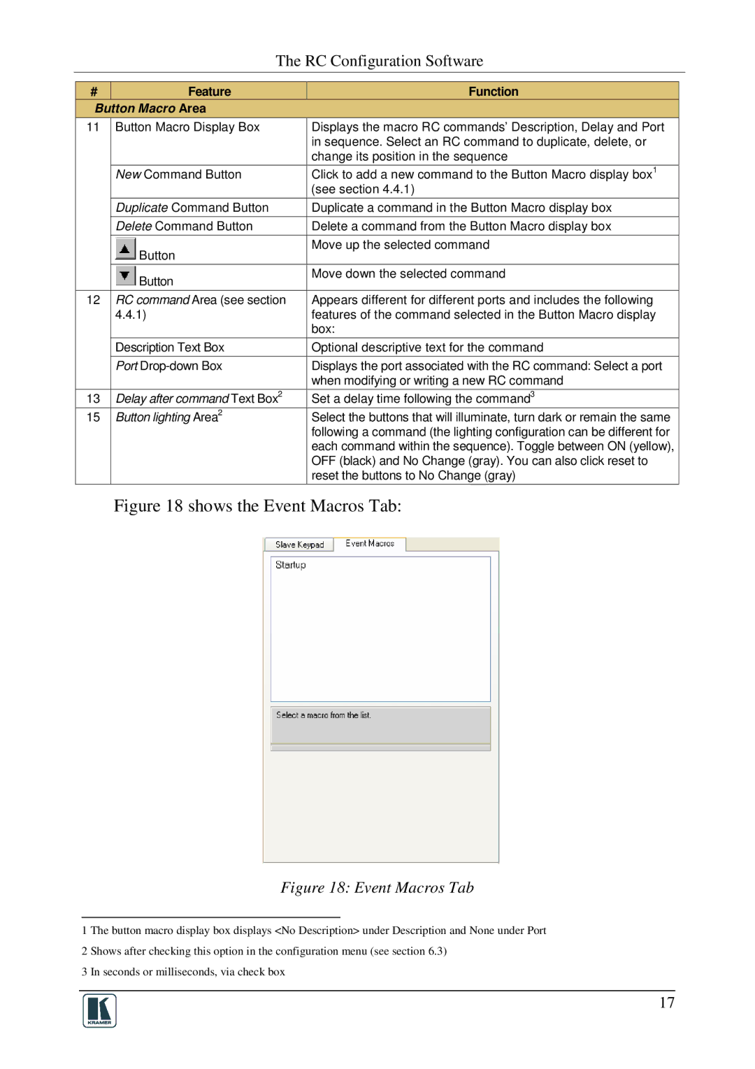 Kramer Electronics RC-SV manual Shows the Event Macros Tab 