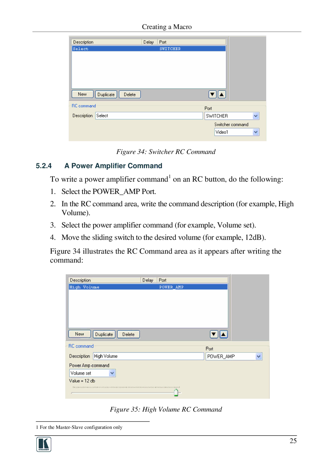 Kramer Electronics RC-SV manual Power Amplifier Command 