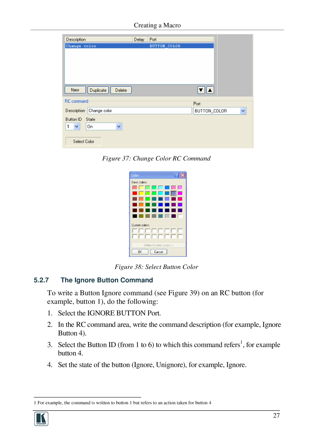 Kramer Electronics RC-SV manual Ignore Button Command 