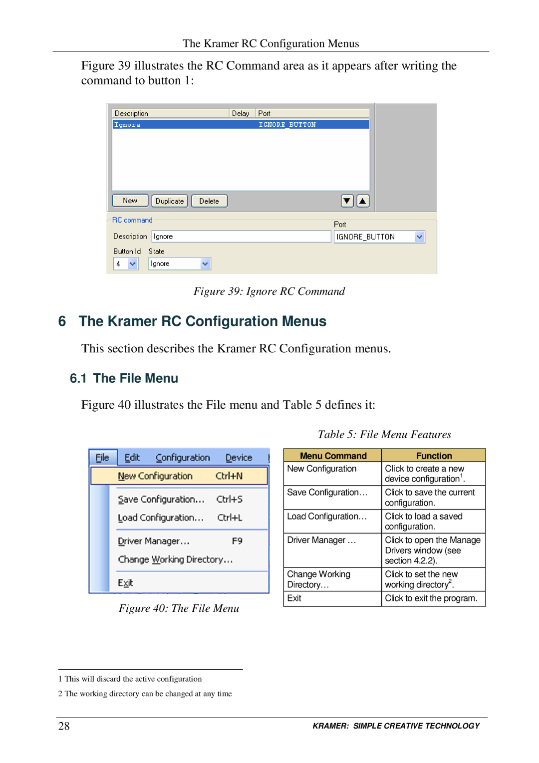 Kramer Electronics RC-SV manual Kramer RC Configuration Menus, File Menu Features 