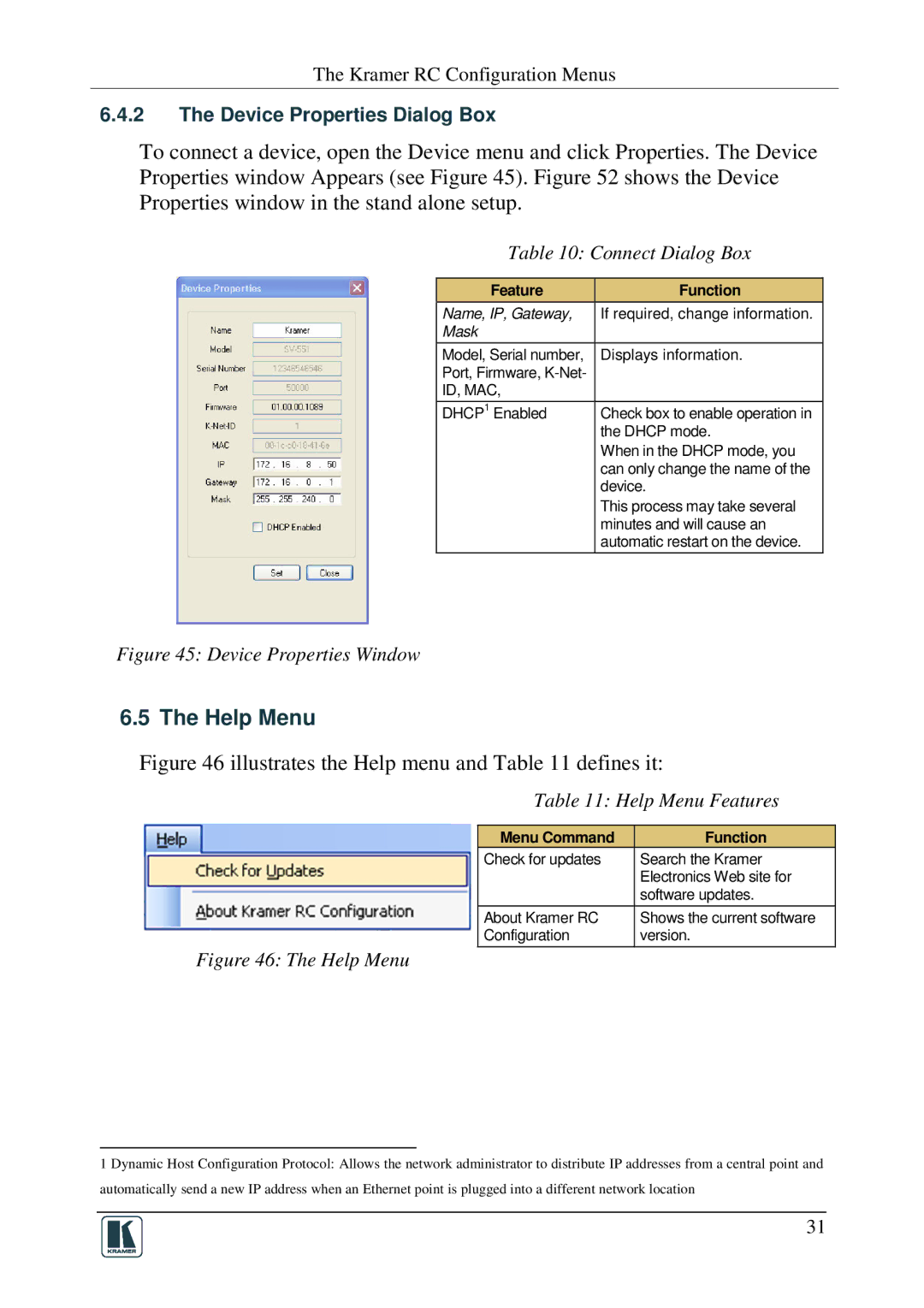 Kramer Electronics RC-SV manual Help Menu Features 