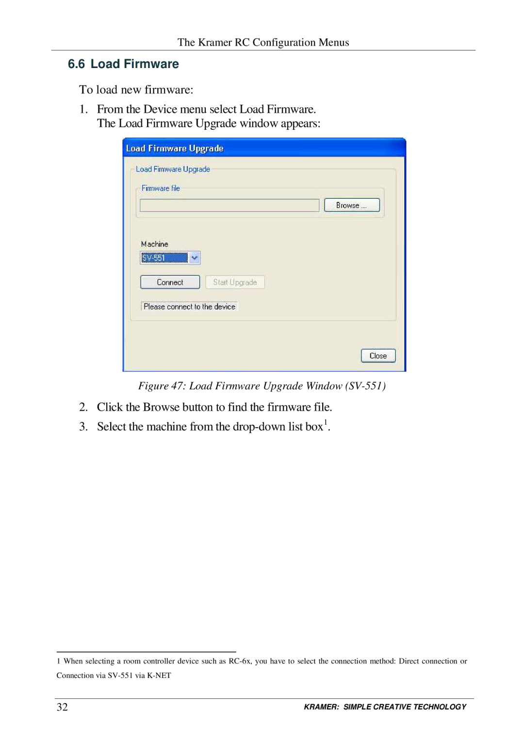 Kramer Electronics RC-SV manual Load Firmware Upgrade Window SV-551 