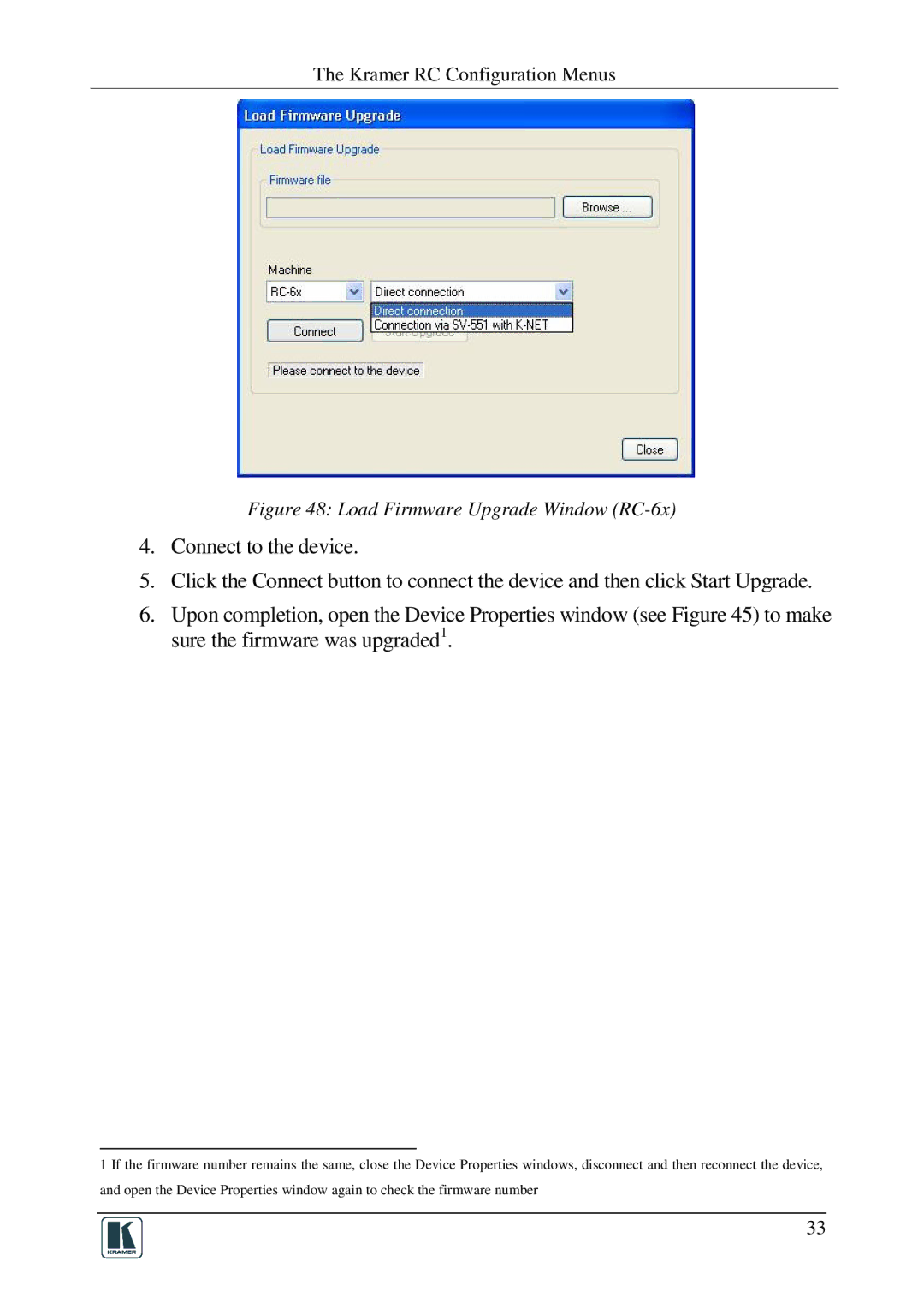 Kramer Electronics RC-SV manual Load Firmware Upgrade Window RC-6x 