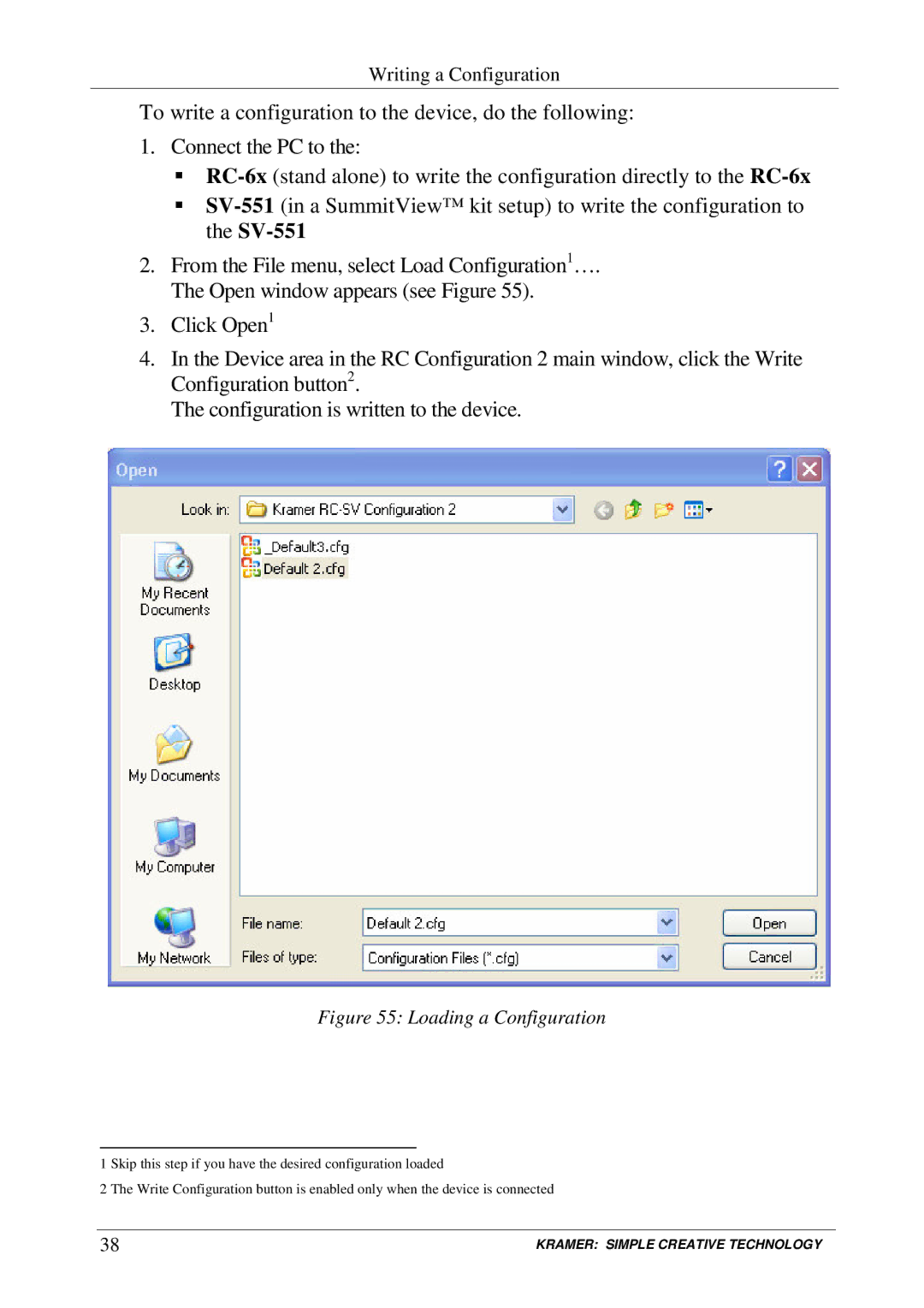 Kramer Electronics RC-SV manual Loading a Configuration 