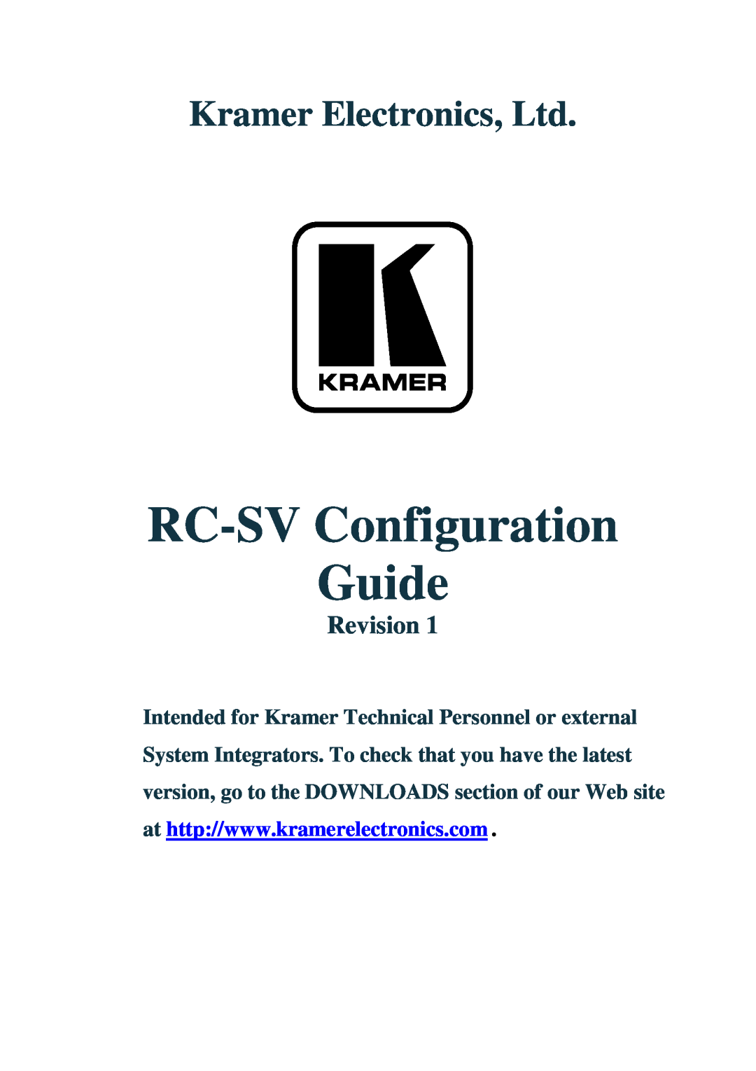 Kramer Electronics manual RC-SV Configuration Guide, Revision 