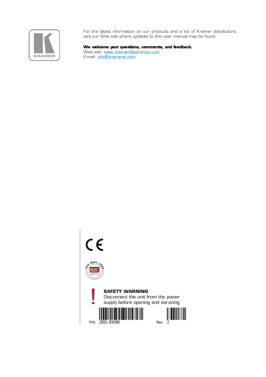 Kramer Electronics RTBUS-21 user manual Safety Warning 