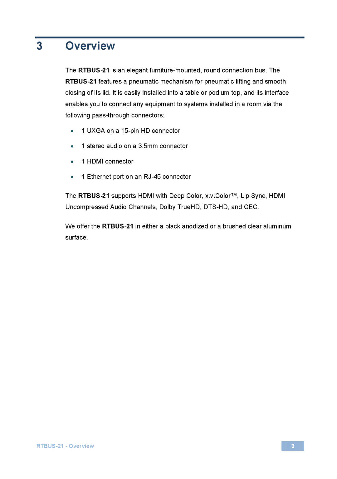 Kramer Electronics RTBUS-21 user manual Overview 