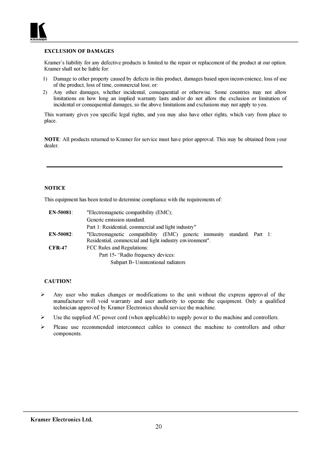 Kramer Electronics SG-6 user manual Exclusion of Damages 