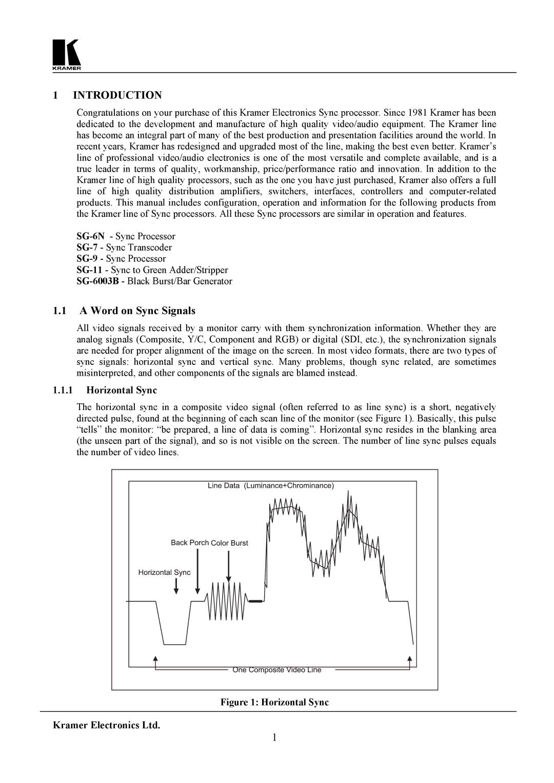 Kramer Electronics SG-6 user manual Introduction, Word on Sync Signals 