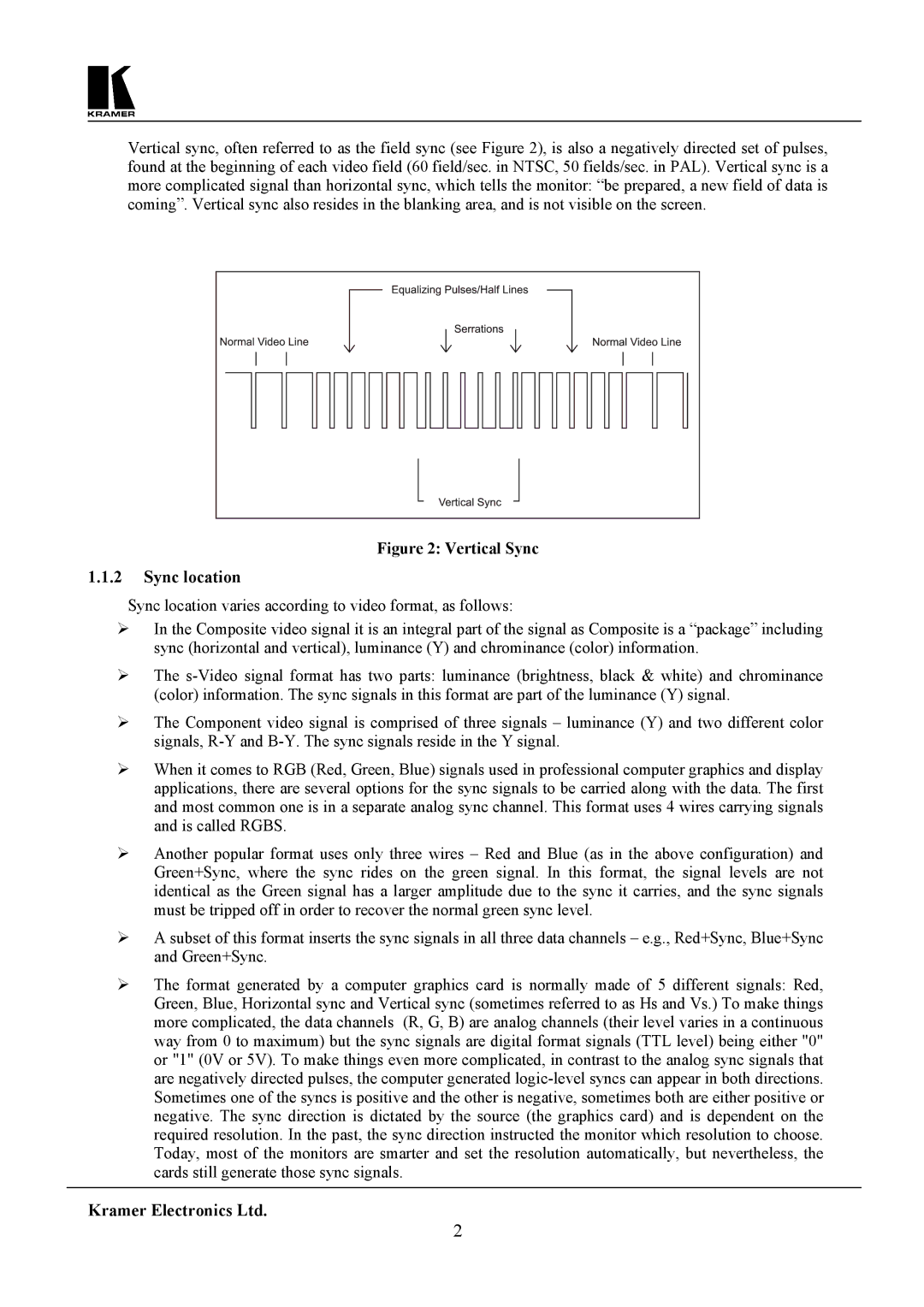 Kramer Electronics SG-6 user manual Sync location 