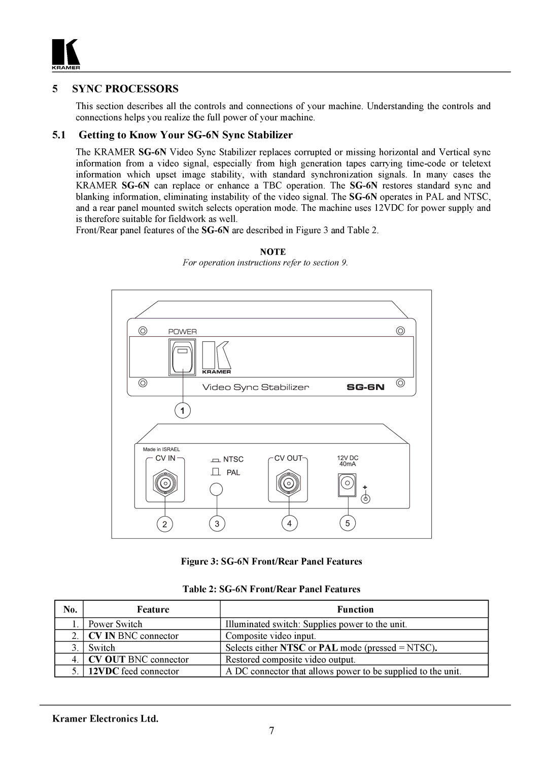 Kramer Electronics user manual Sync Processors, Getting to Know Your SG-6N Sync Stabilizer 