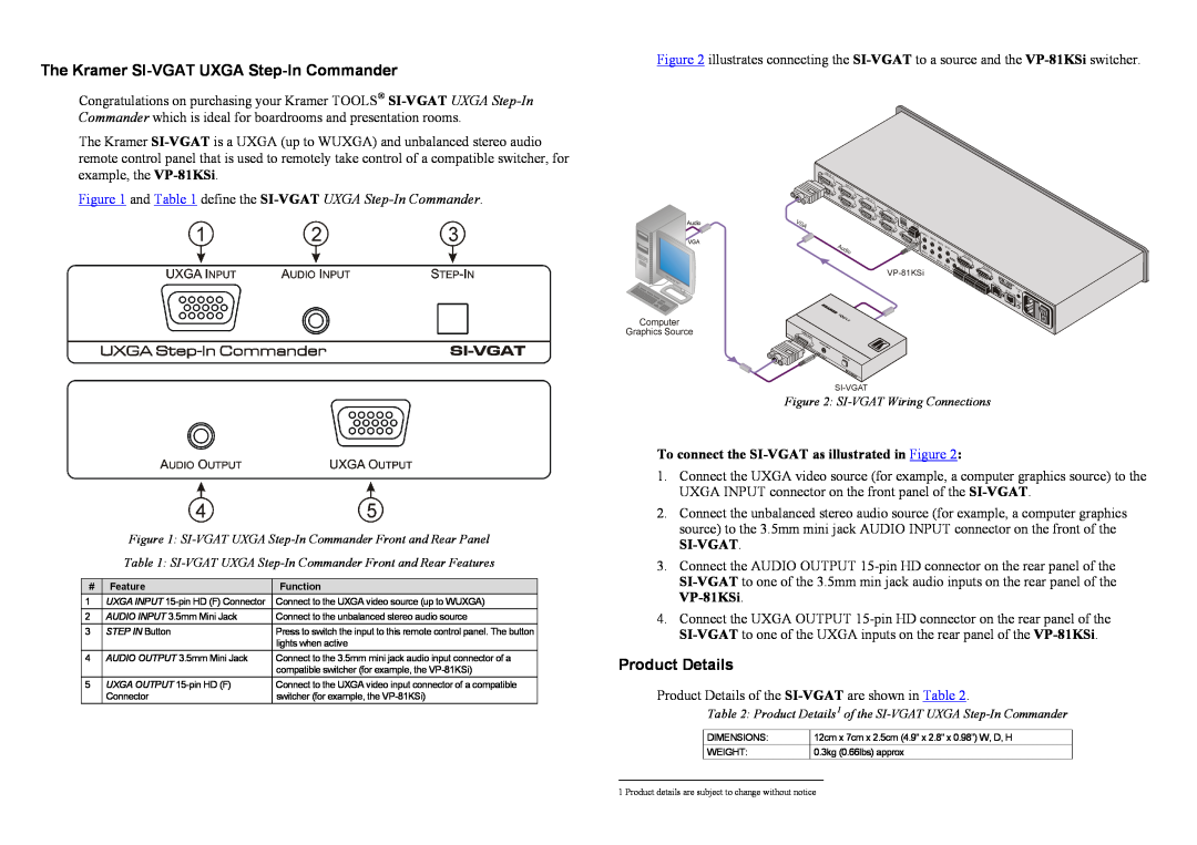 Kramer Electronics dimensions The Kramer SI-VGAT UXGA Step-In Commander, Product Details 