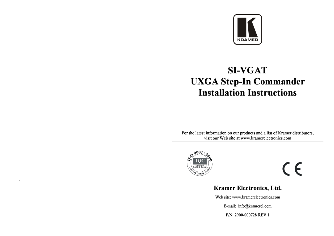 Kramer Electronics dimensions SI-VGAT UXGA Step-In Commander Installation Instructions 