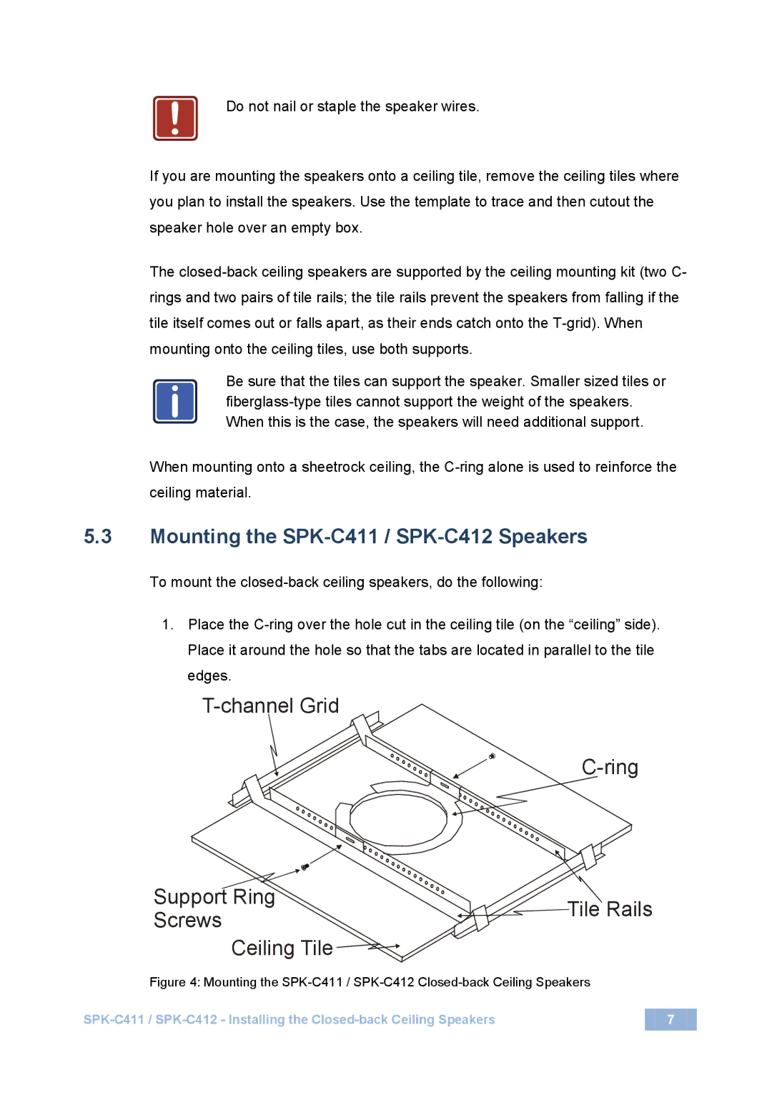 Kramer Electronics user manual Mounting the SPK-C411 / SPK-C412 Speakers 