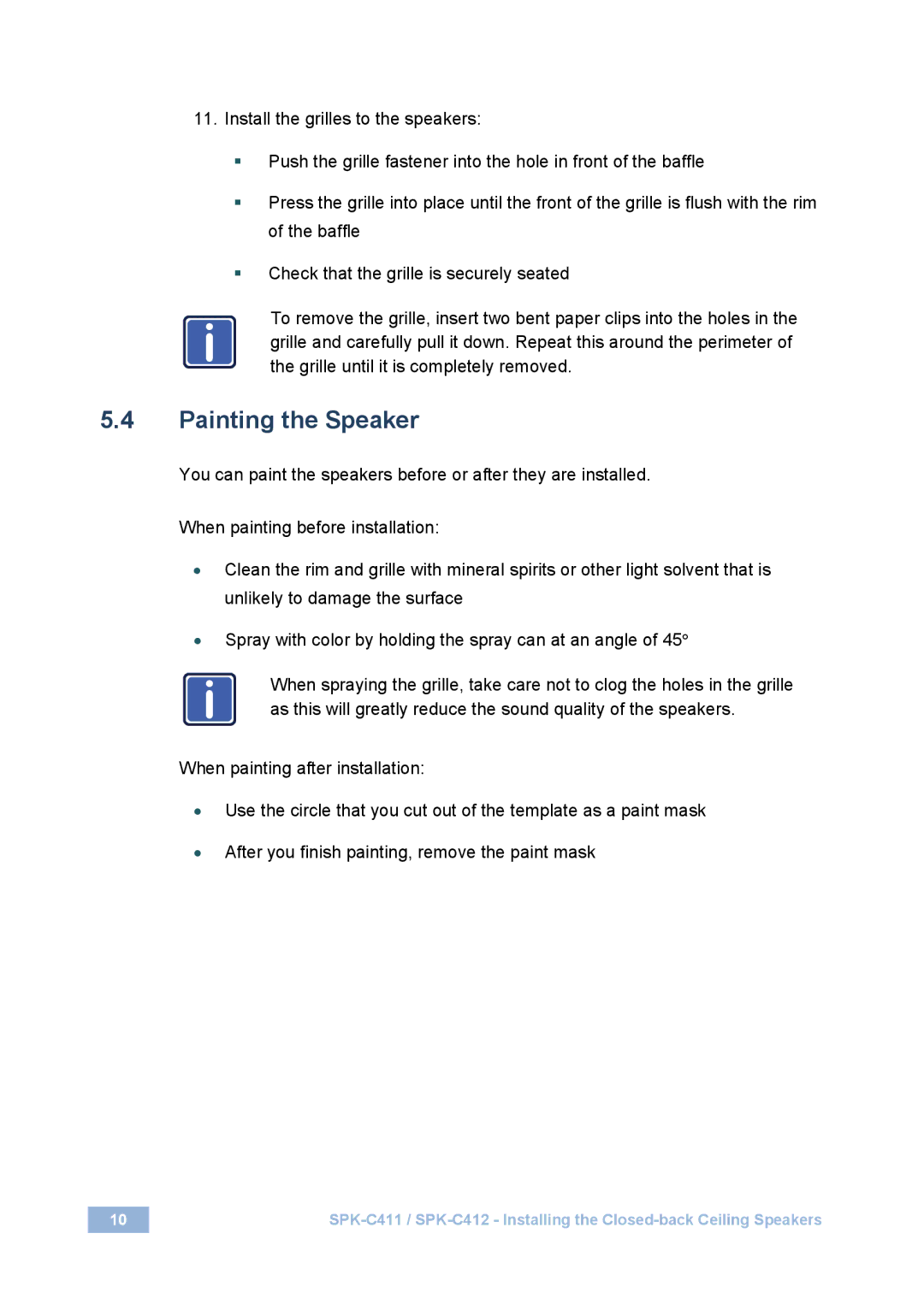 Kramer Electronics SPK-C411 user manual Painting the Speaker 