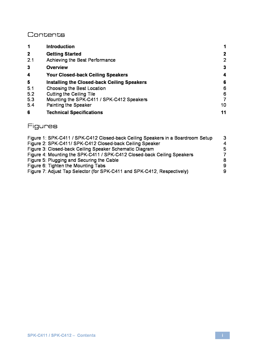 Kramer Electronics SPK-C411 user manual Contents, Figures 
